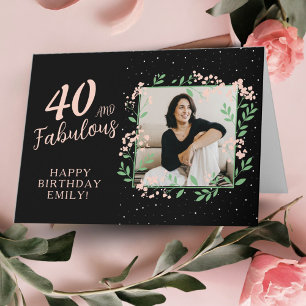 Carte Photo de 40 ans élégant et fabuleux avec fleurs po