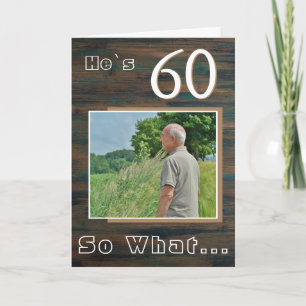 Carte Photo de 60e anniversaire en bois rustique drôle 