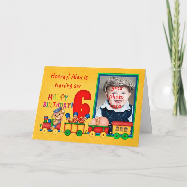 carte photo de 6e anniversaire avec train de jouet (Devant)