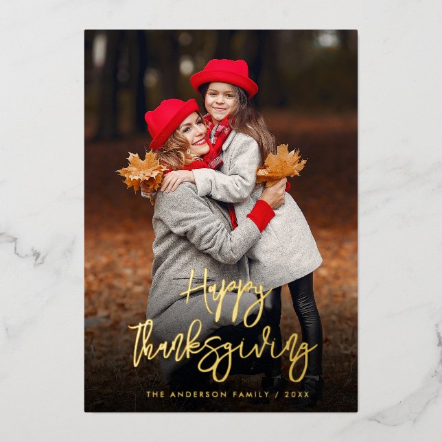 Carte photo de bon thanksgiving de script de feuil (Recto)