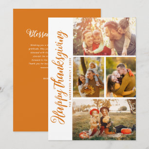 Carte photo de bon thanksgiving de script orange m