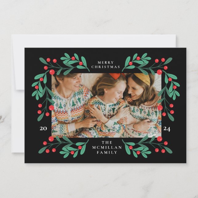 Carte photo de cadre de Noël floral classique (Devant)