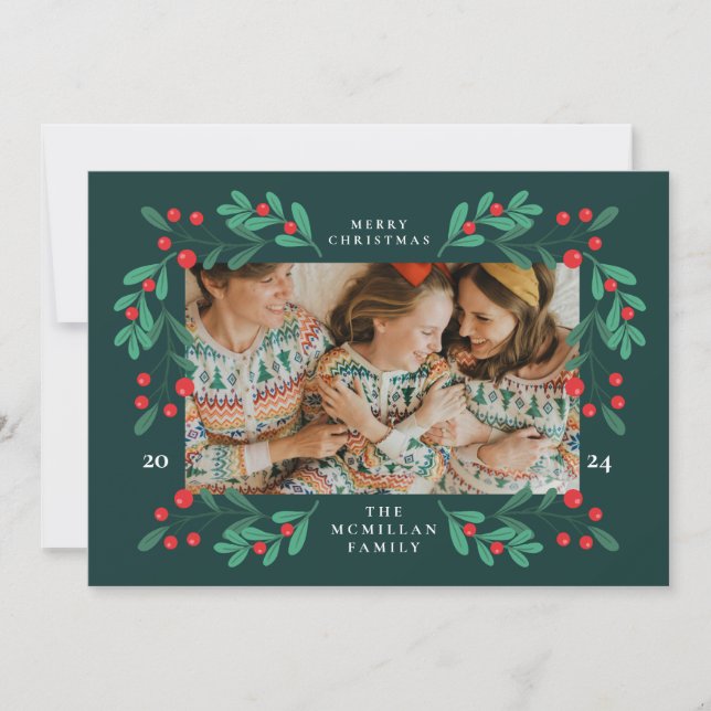 Carte photo de cadre de Noël floral classique (Devant)