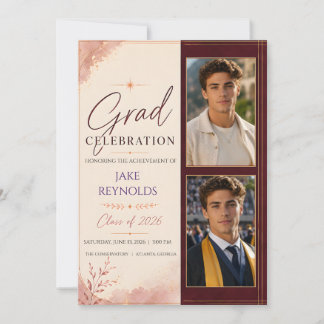 Carte Photo de célébration de fin d'études élégant en bo