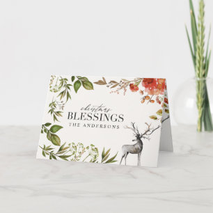 Carte Photo de cerf de feuillage d'aquarelle Noël