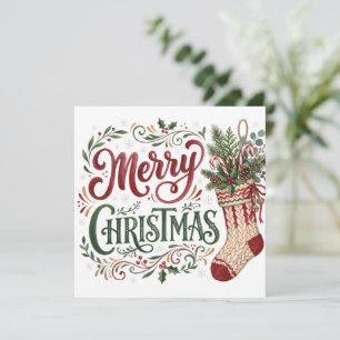Carte Photo de chaussette de Noël en lettrage manuel