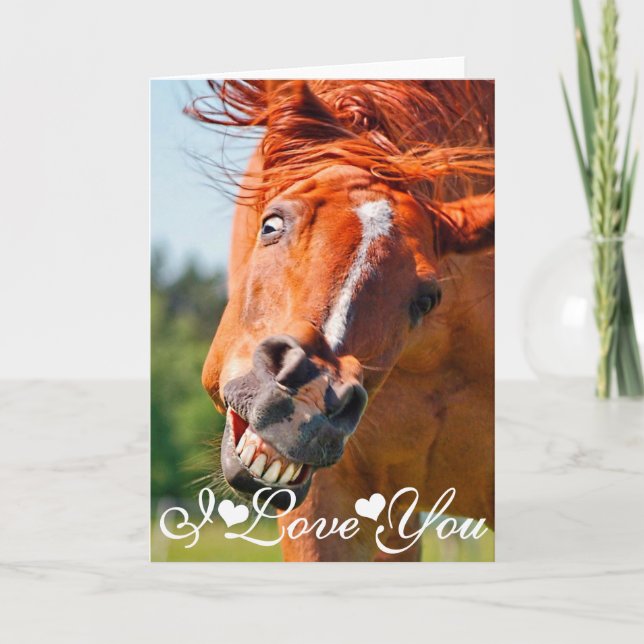 Carte Photo de cheval drôle qui rit Je t'aime (Devant)
