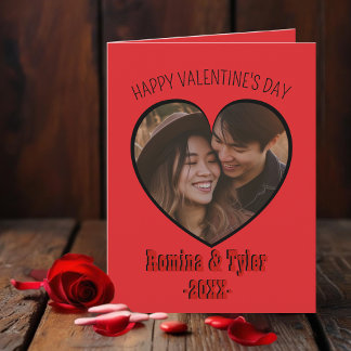 Carte Photo de coeur rouge romantique avec texte personn