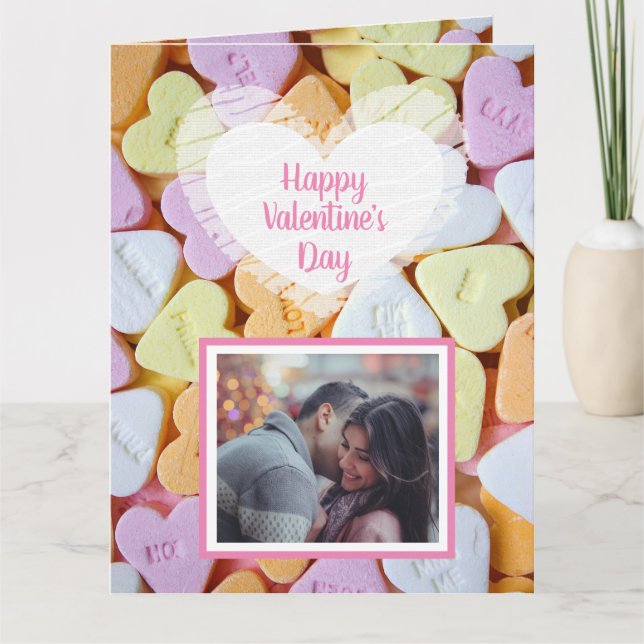 Carte photo de coeurs en bonbons pour la Saint-Val (Devant)