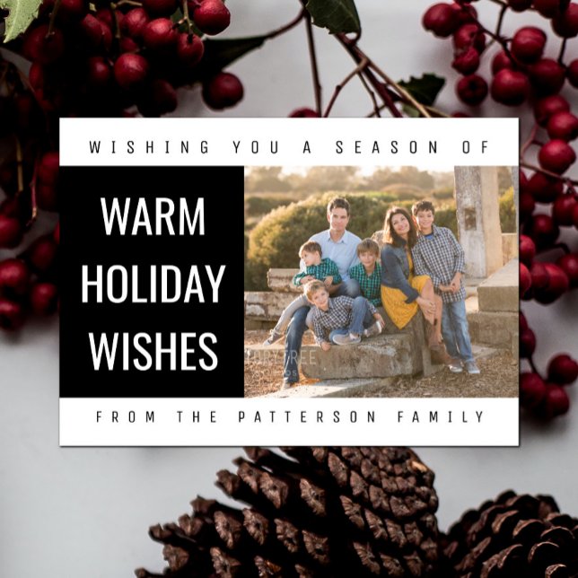 Carte photo de congés géométriques gras| Noir (Black Bold Geometric Holiday Photo Card)