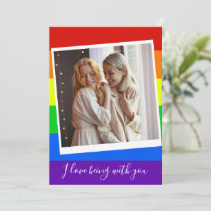 Carte Photo de couple gay personnalisé arc-en-ciel roman