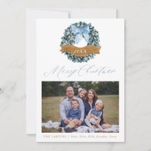 Carte photo de couronne de Noël bleu foncé