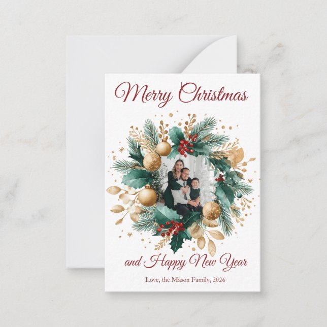 Carte photo de couronne de Noël personnalisé (Devant)