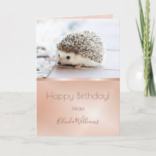 Carte Photo de Cute Hedgehog Rose Gold Birthday Text