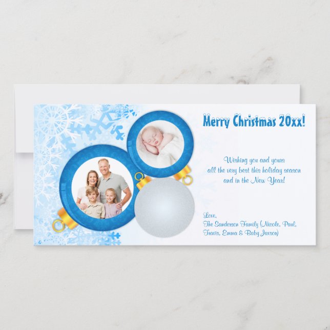 Carte photo de décoration de Noël bleu personnalis (Devant)