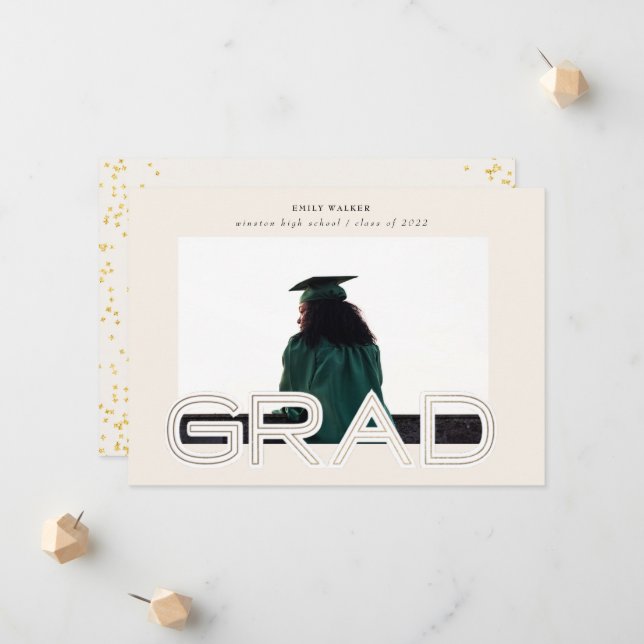 Carte photo de Faire-part de graduation de script  (Devant/Arrière en situation)