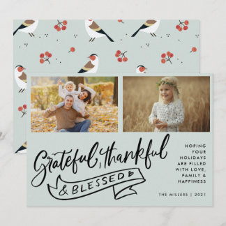 Carte Photo de famille Boho Grateful Thankful Blessed Ch