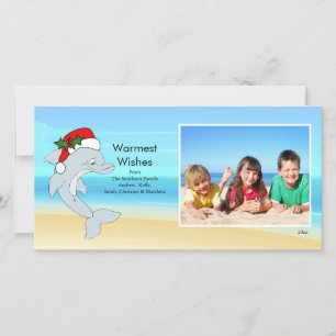 Carte photo de famille de dauphins de Noël tropica