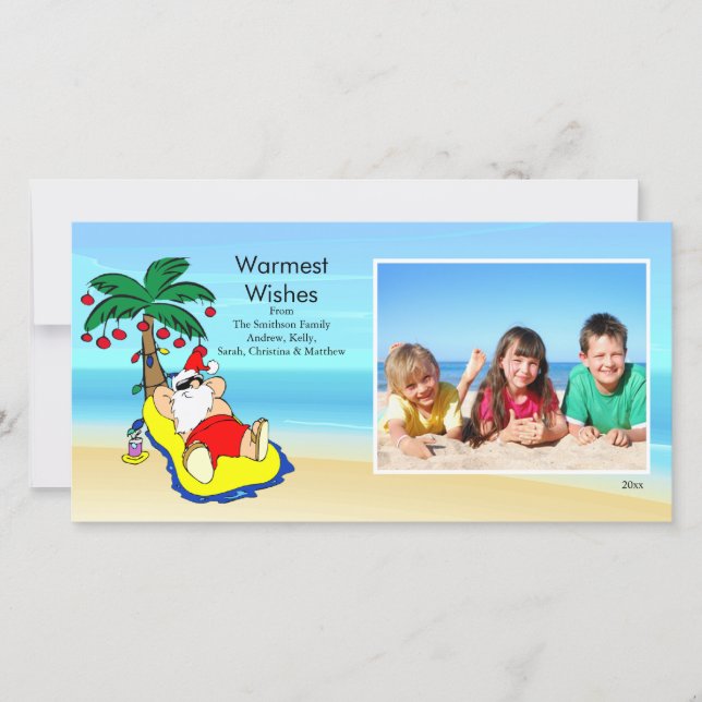 Carte photo de famille de Noël tropical Père Noël. (Devant)