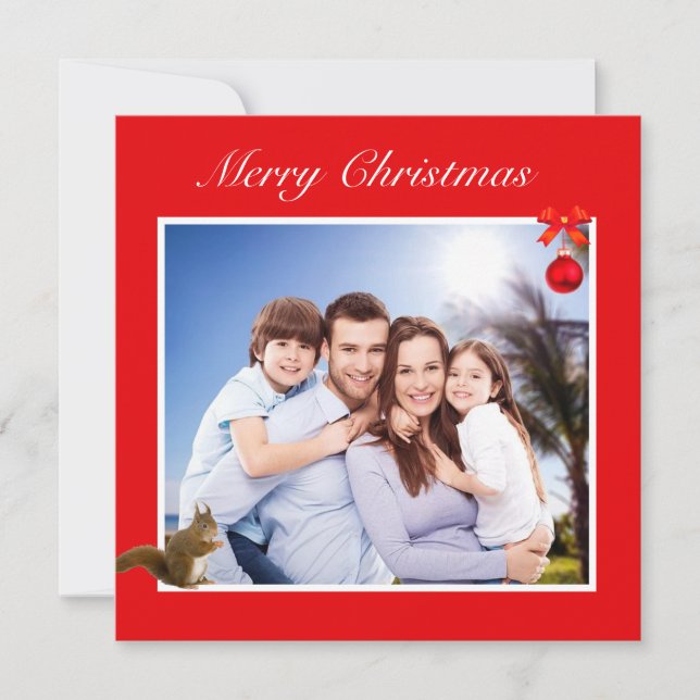 Carte Photo de famille éditable et écureuil sur un Noël  (Devant)