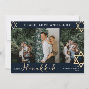 Carte photo de famille Joyeux Hanukkah en calligra