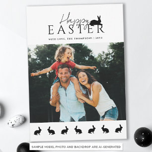 Carte Photo de famille moderne avec lapins de Pâques sty
