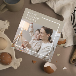 Carte Photo de famille moderne beige | Heureuse Sainte P