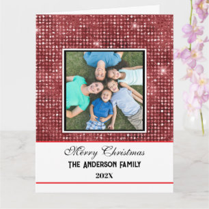 Carte Photo de famille moderne parties scintillant rouge