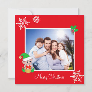 Carte Photo de famille modifiable et Elfe mignon à Noël 