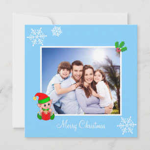 Carte Photo de famille personnalisée et petit elfe sur f