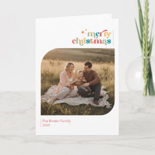 Carte Photo de famille rétro moderne Joyeux Noël plié