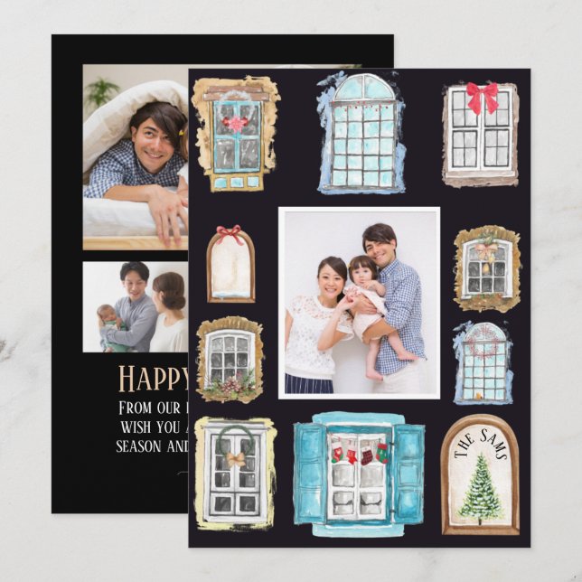 Carte photo de famille Windows Noël d'hiver (Devant / Derrière)