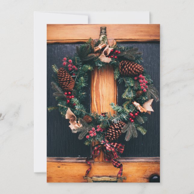 CARTE PHOTO DE FÊTE | Porte de Couronne de Noël (Devant)