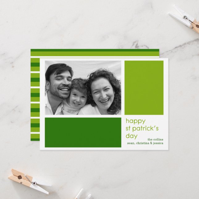 Carte photo de Jour de la Saint Patrick de blocs v (Devant/Arrière en situation)