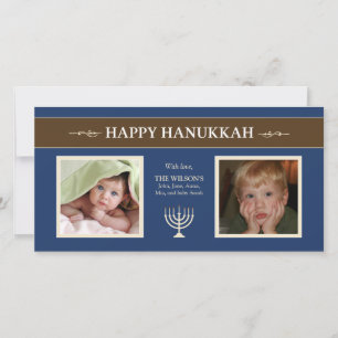 Carte photo de jour férié Hanoukka Menorah (bleu)