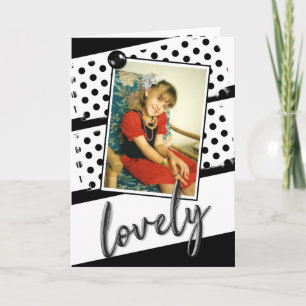 Carte Photo de joyeux anniversaire noir blanc à pois jol