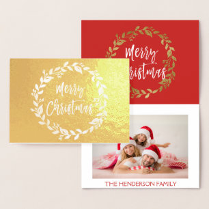 Carte photo de la couronne d'or Foil Joyeux Noël
