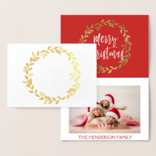 Carte photo de la couronne d'or Foil Joyeux Noël