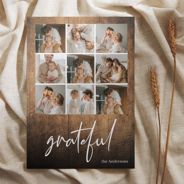 Carte Photo de la famille Collage | Grateful & Nom de fa (Créateur téléchargé)