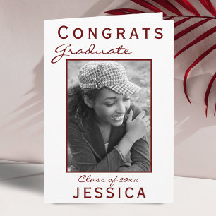 Carte photo de la Graduate Graduate Modern Red Con