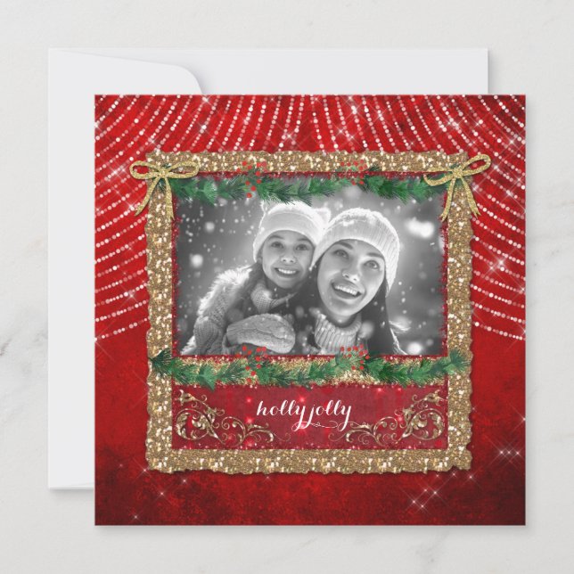 Carte photo de la Parties scintillant d'or Christm (Devant)