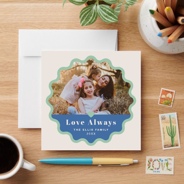 Carte photo de la Saint Valentin Wavy Frame - Bleu (Créateur téléchargé)