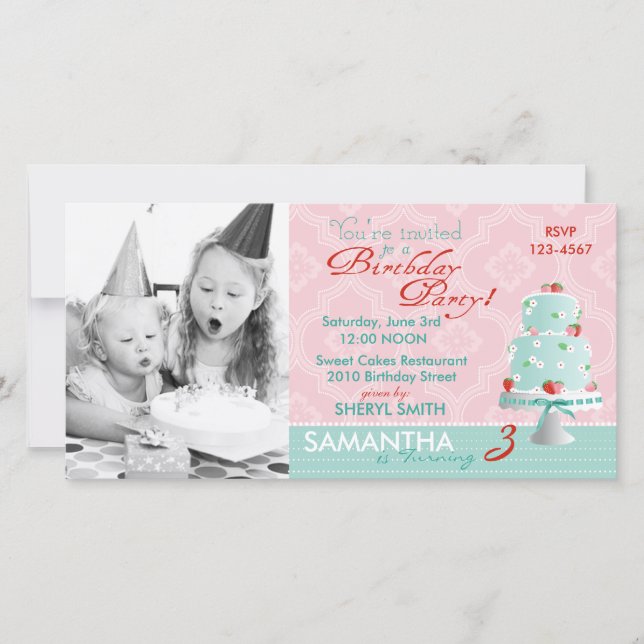 Carte photo de l'invitation de gâteau fraise (Devant)