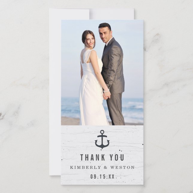 Carte photo de Merci de Mariage nautique rustique (Devant)