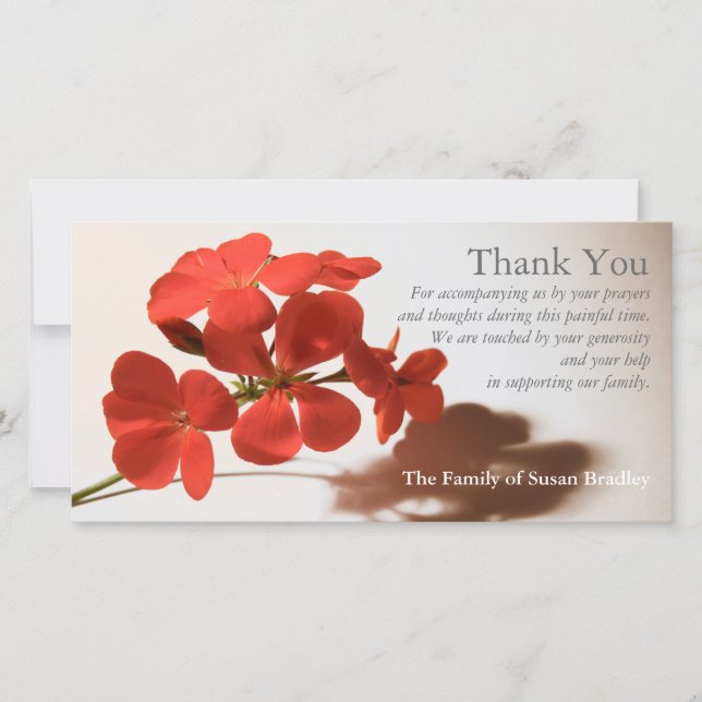 Carte photo de Merci de sympathie du géranium 1 (Devant)