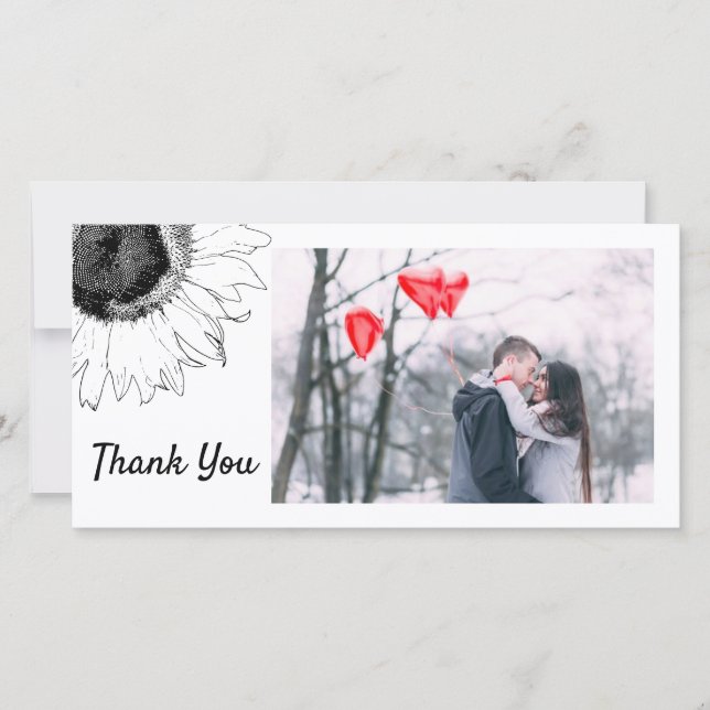 Carte photo de Merci de tournesol noir et blanc (Devant)