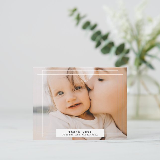 Carte photo de Merci double trame blanc simple (Debout devant)