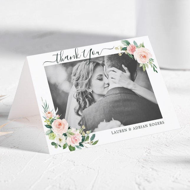 Carte photo de Merci Mariage en fleurs roses (Créateur téléchargé)