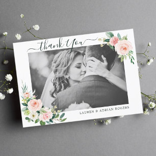 Carte photo de Merci Mariage en fleurs roses