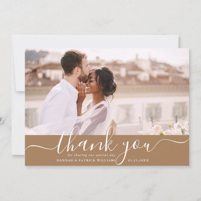 Carte photo de Merci Mariage moderne à script blan (Devant)